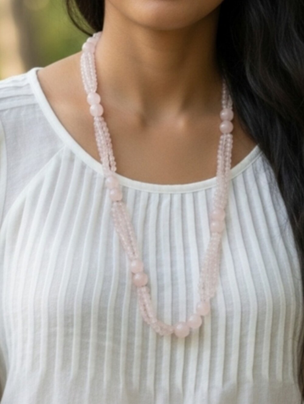 Vintage Rose Quartz Multi Strand Beaded Necklace